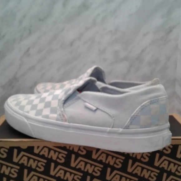 Vans Baby Blue G-dragon GD Canvas Checkerboard mens 8.5 womens size 9.5 Slip On - Picture 5 of 7